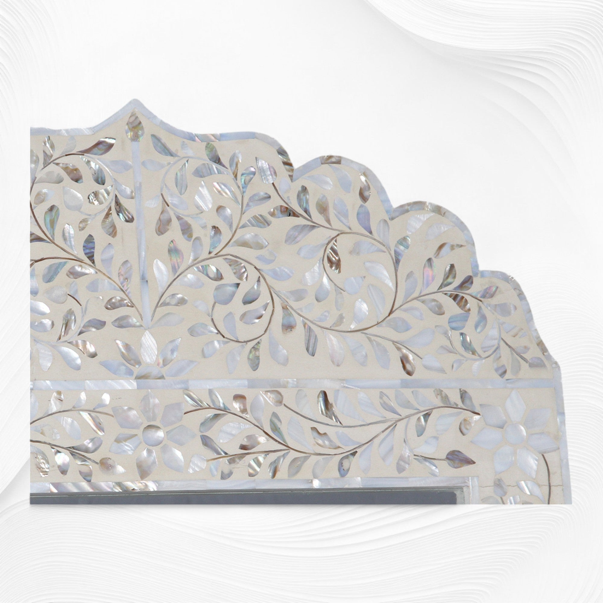 Mother Of Pearl Inlay Floral Crested Mirror Ivory 1