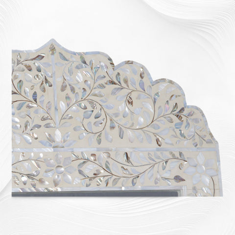 Mother Of Pearl Inlay Floral Crested Mirror Ivory 1