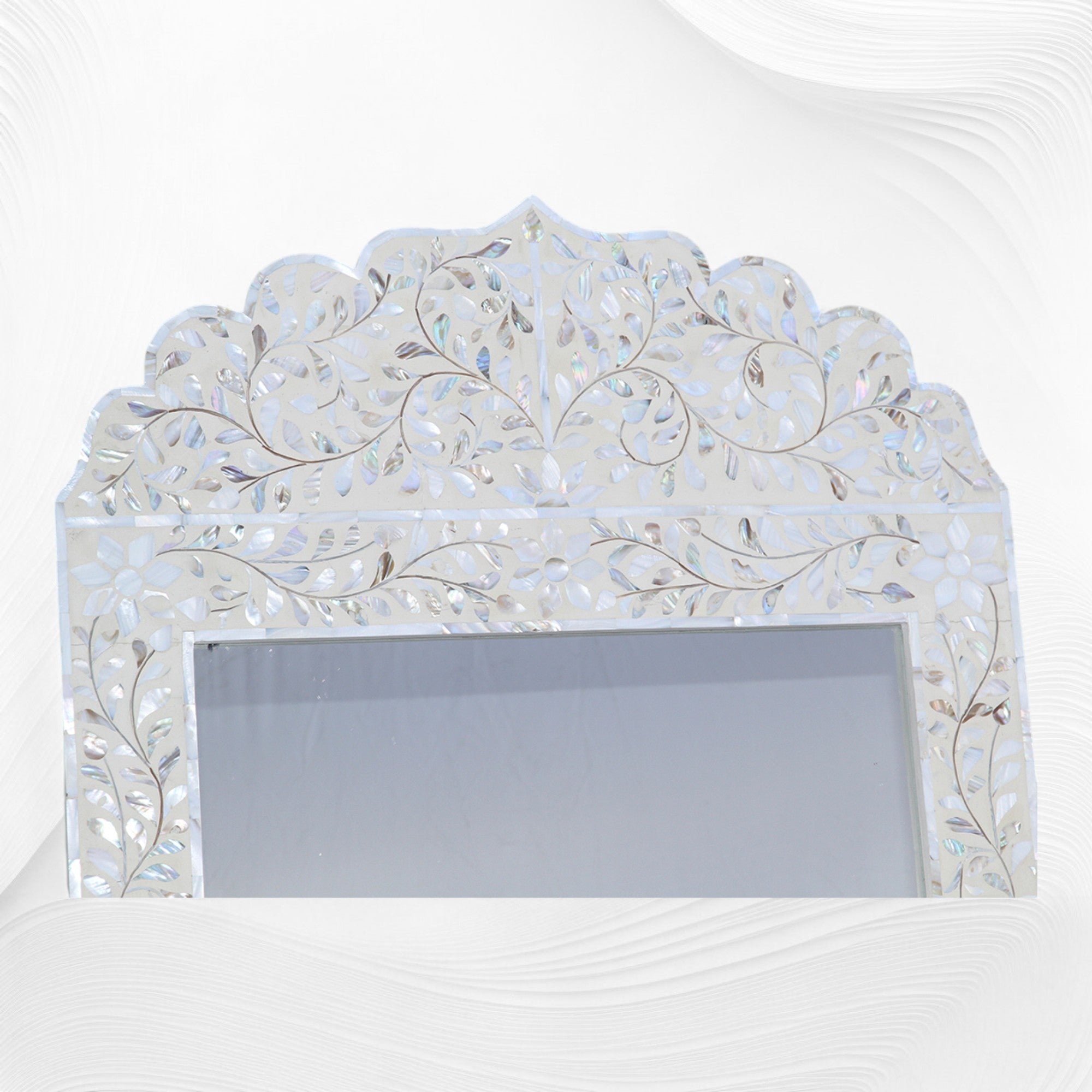 Mother Of Pearl Inlay Floral Crested Mirror Ivory 2