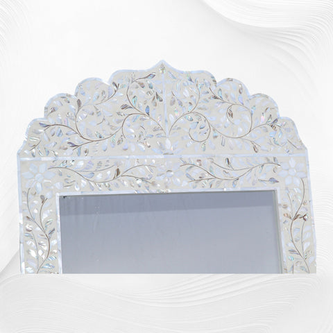 Mother Of Pearl Inlay Floral Crested Mirror Ivory 2