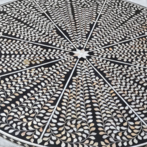 Mother of Pearl Inlay Floral Design Dining Table Black