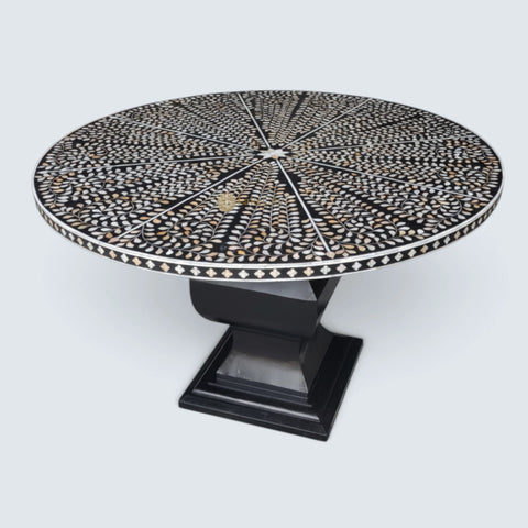 Mother of Pearl Inlay Floral Design Dining Table Black