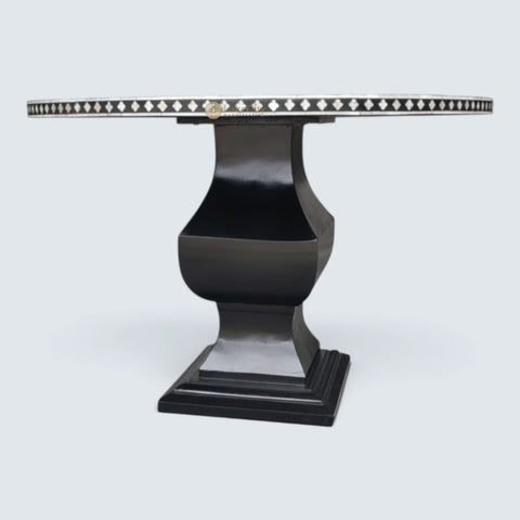 Mother of Pearl Inlay Floral Design Dining Table Black
