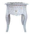 White Mother Of Pearl Inlay French Bedside 1 Drawer Floral Design 1