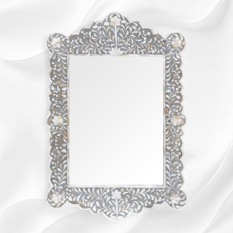 Mother Of Pearl Inlay Scalloped Mirror Grey 2