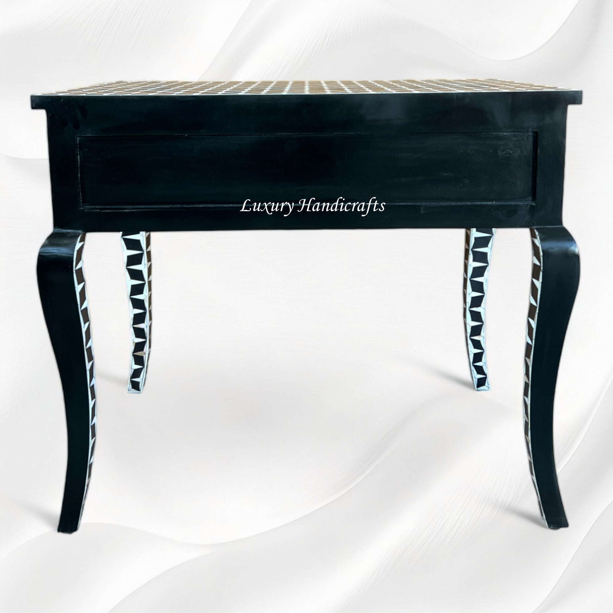 Mother Of Pearl Inlay Star Design Desk Black 4