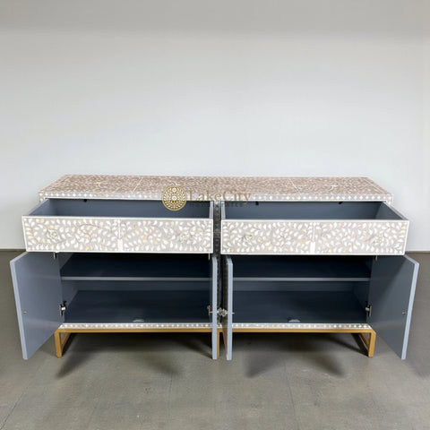 Mother Of Pearl Inlay Scroll-vine Design Buffet Table Grey