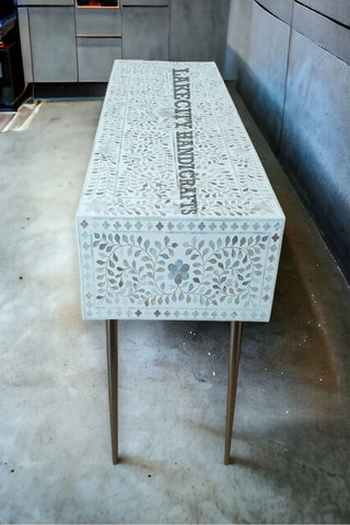 Mother Of Pearl Inlay Scroll-vine Design Desk White | Mother Of Pearl Inlay Scroll-vine Design Console Table White