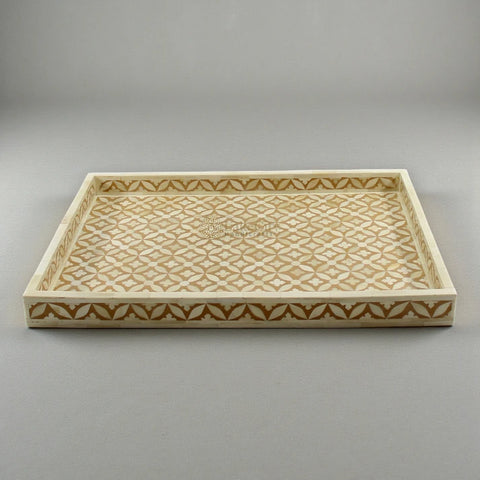 Mustard Bone Inlay Tray In Geometric Design