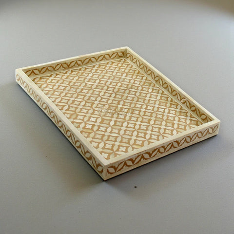 Mustard Bone Inlay Tray In Geometric Design