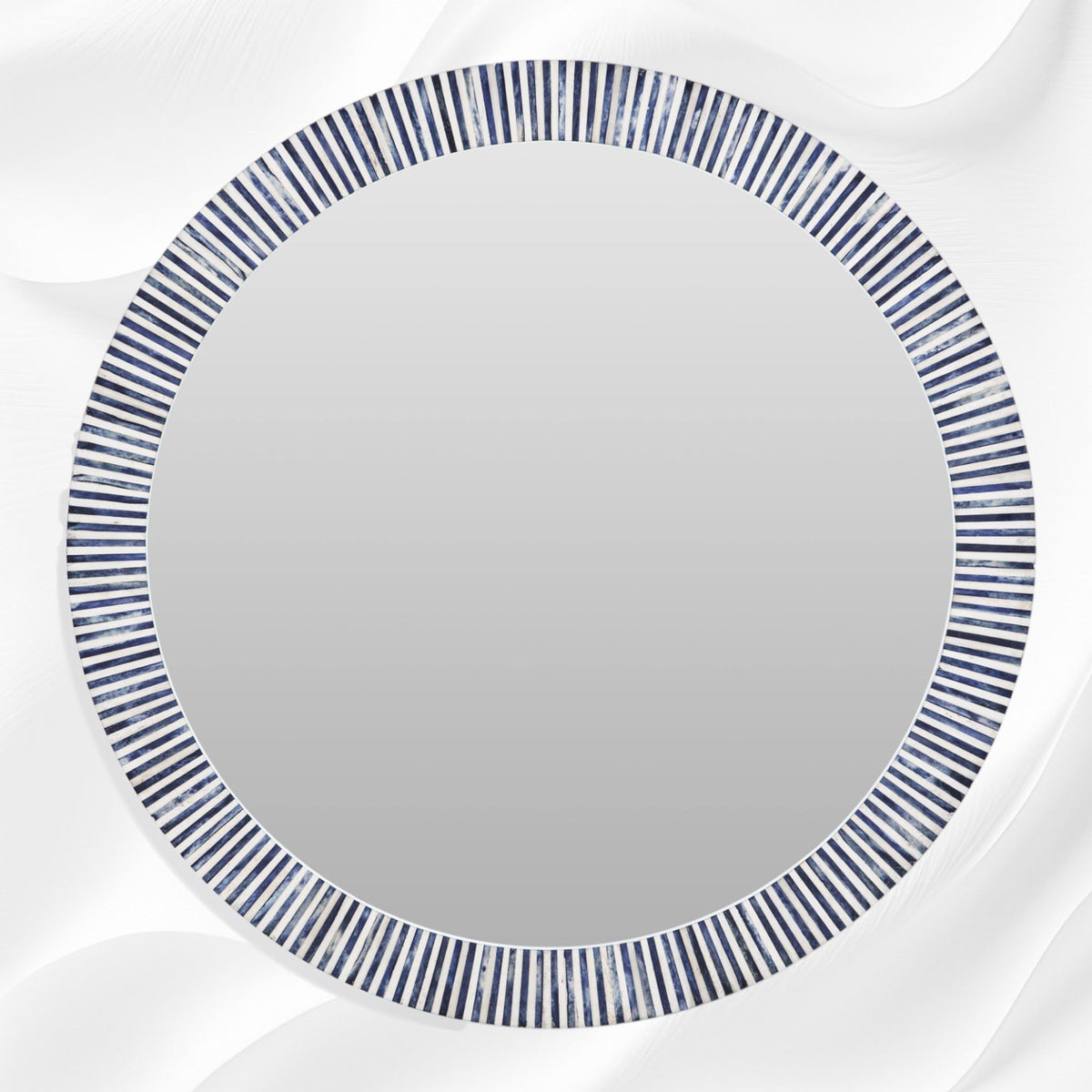 Nala Bone Inlay Striped Round Mirror Blue 1