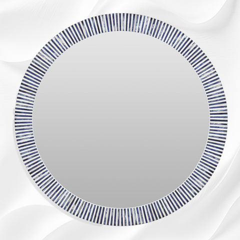 Nala Bone Inlay Striped Round Mirror Blue 1