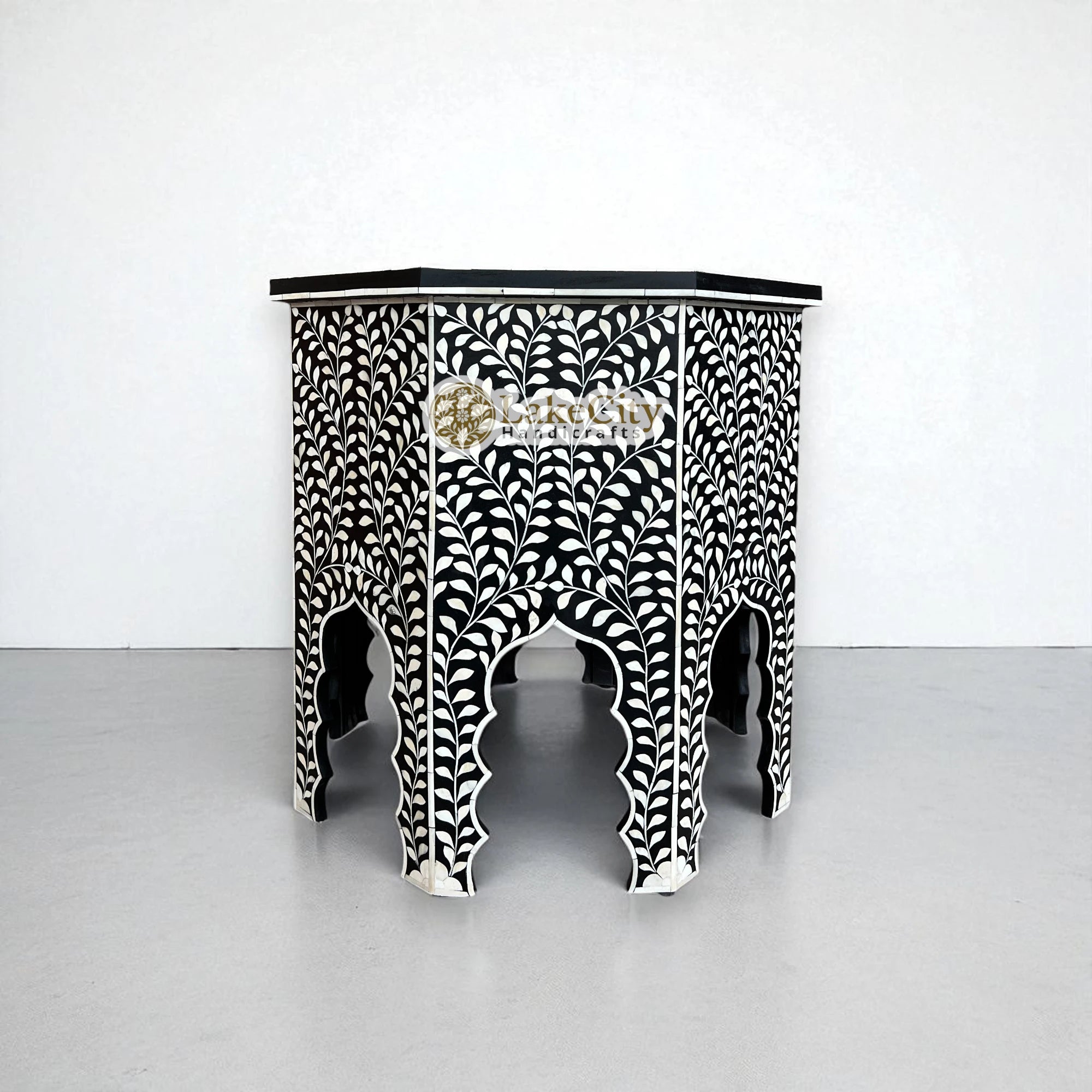 Naomi Bone Inlay Octagonal Large Side Table | Naomi Bone Inlay Octagonal Large Sofa End Table