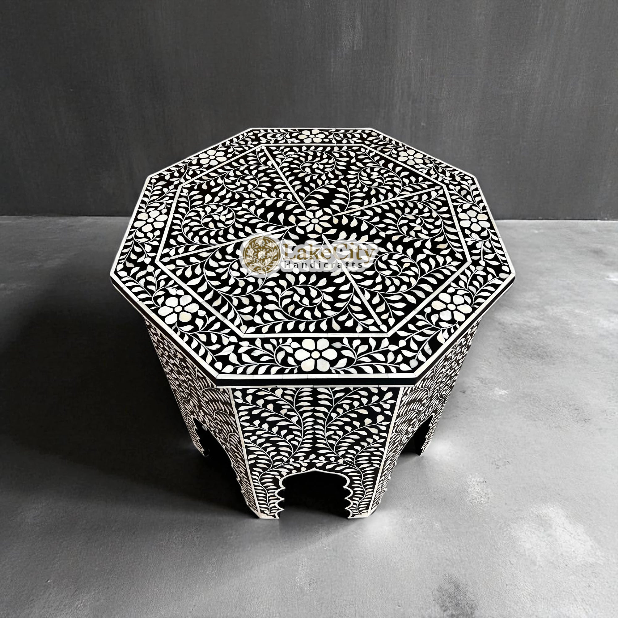 Naomi Bone Inlay Octagonal Large Side Table | Naomi Bone Inlay Octagonal Large Sofa End Table