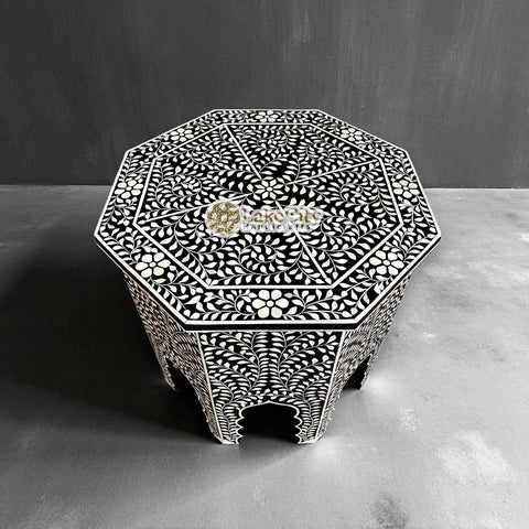 Naomi Bone Inlay Octagonal Large Side Table | Naomi Bone Inlay Octagonal Large Sofa End Table