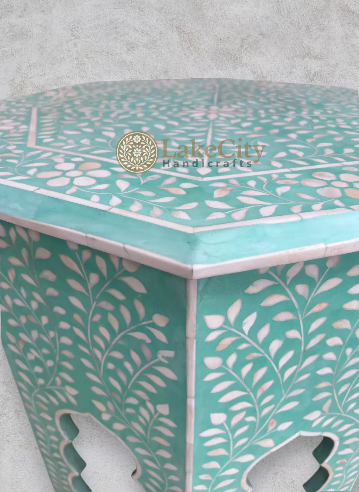 Naomi Bone Inlay Octagonal Large Side Table | Naomi Bone Inlay Octagonal Large Sofa End Table