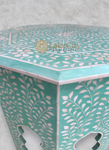 Naomi Bone Inlay Octagonal Large Side Table | Naomi Bone Inlay Octagonal Large Sofa End Table