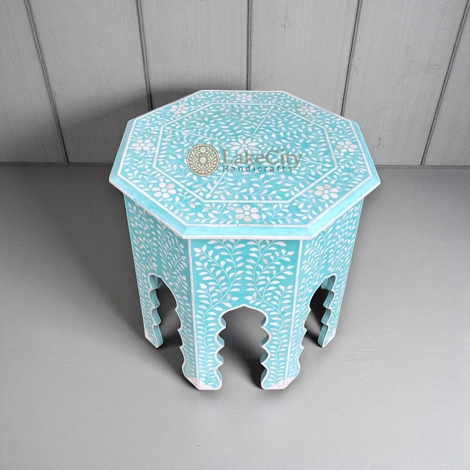 Naomi Bone Inlay Octagonal Large Side Table | Naomi Bone Inlay Octagonal Large Sofa End Table