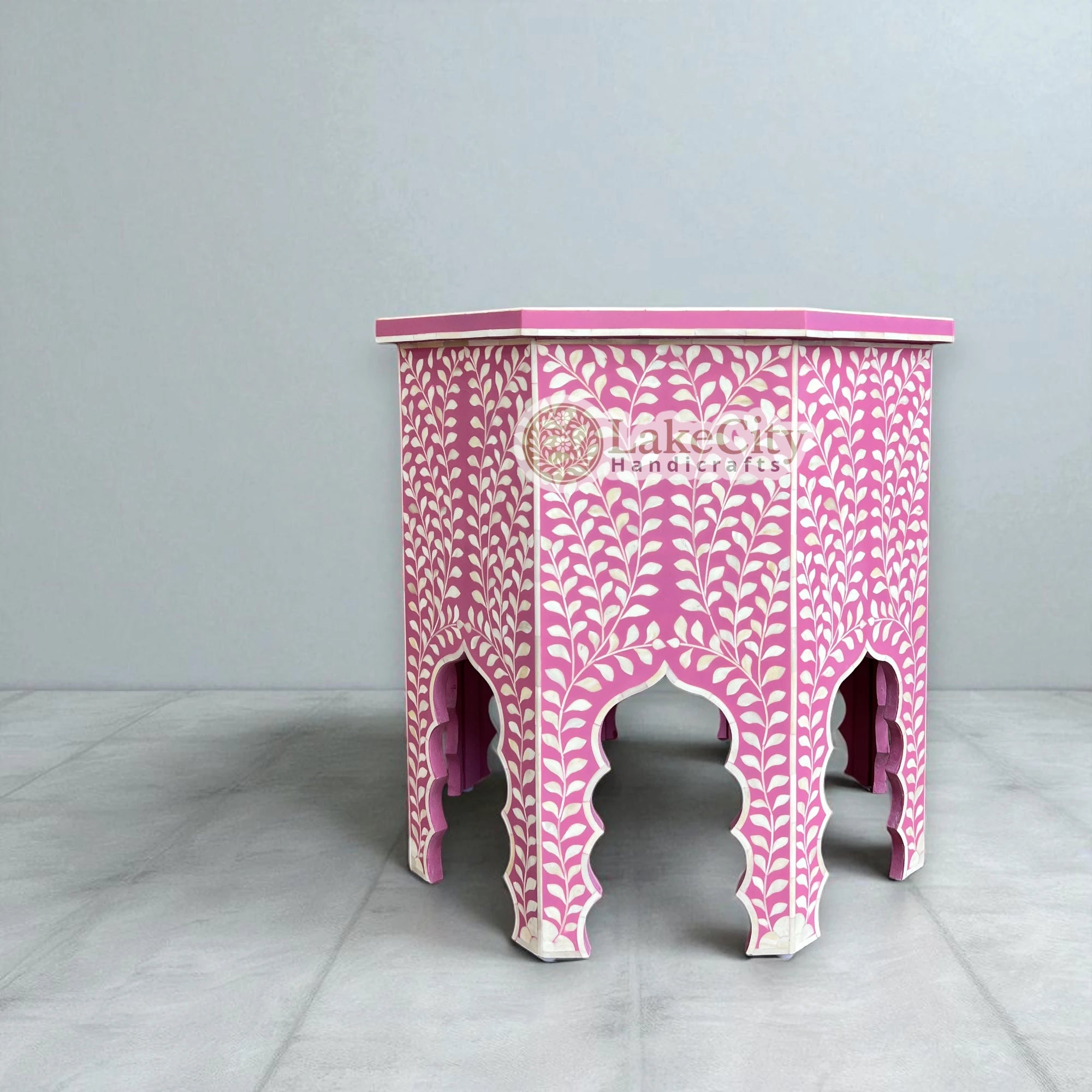 Naomi Bone Inlay Octagonal Large Side Table | Naomi Bone Inlay Octagonal Large Sofa End Table