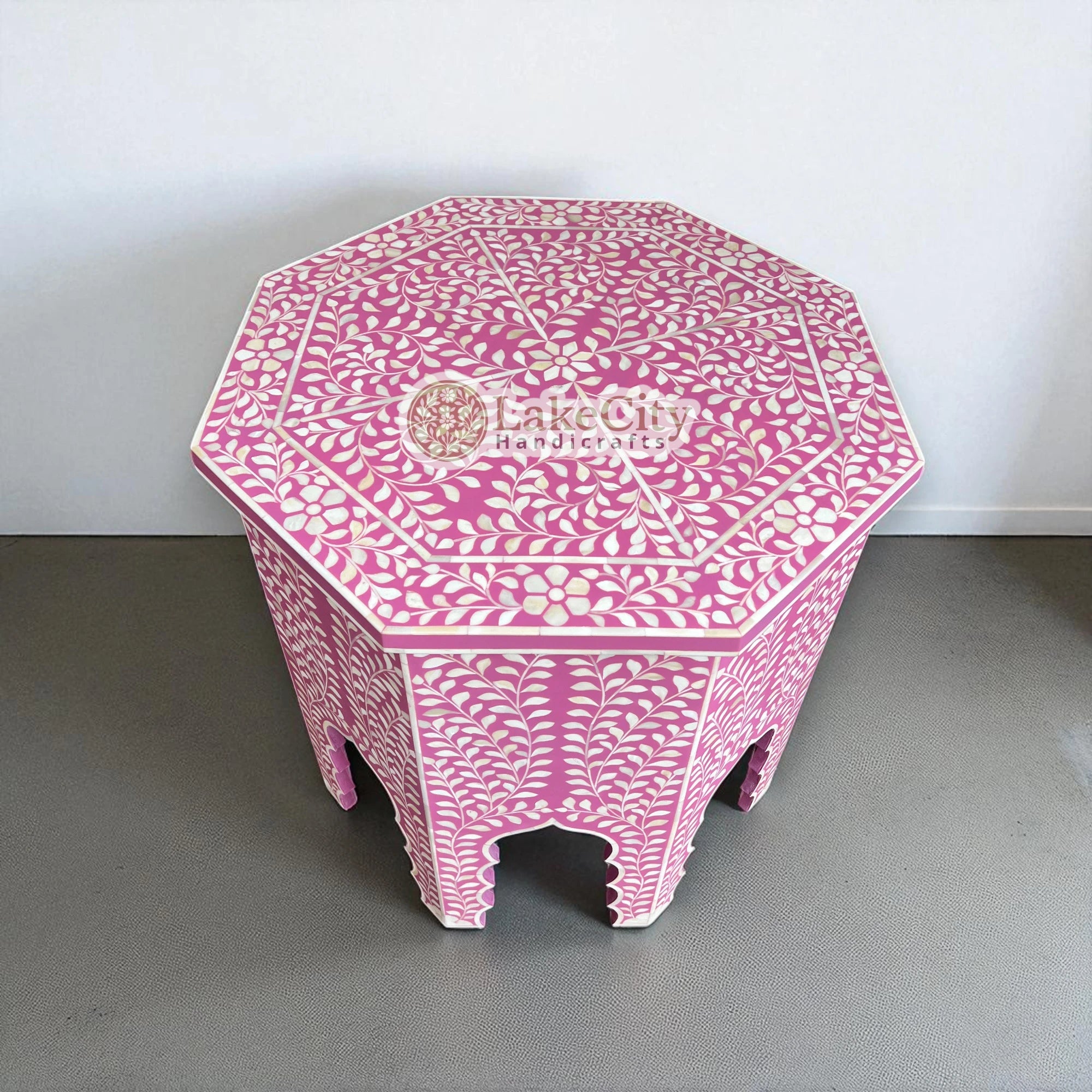 Naomi Bone Inlay Octagonal Large Side Table | Naomi Bone Inlay Octagonal Large Sofa End Table