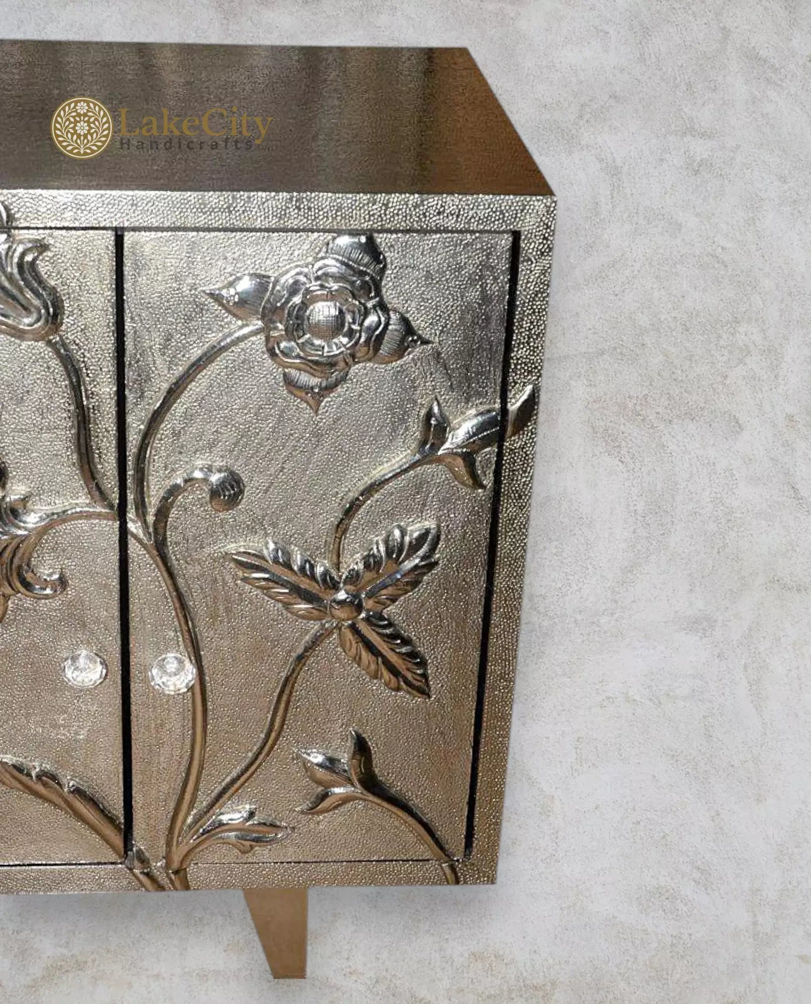 Nickel Embossed Flower Design Hand-carved Buffet