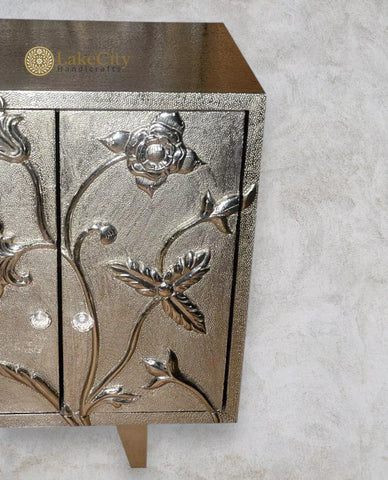 Nickel Embossed Flower Design Hand-carved Buffet