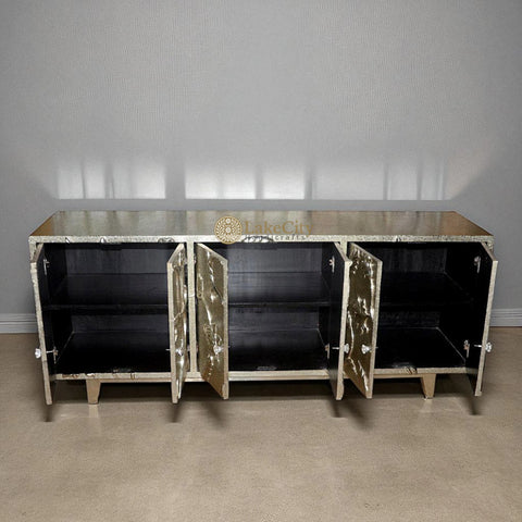 Nickel Embossed Flower Design Hand-carved Buffet