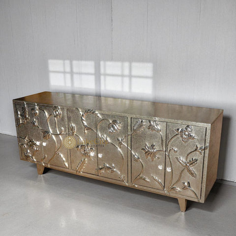 Nickel Embossed Flower Design Hand-carved Buffet