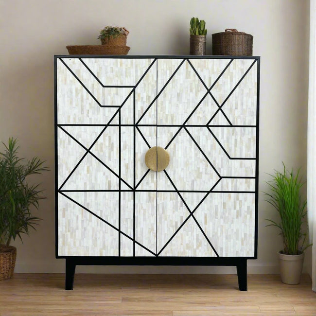 Nola Full Bone Inlay Cabinet Black