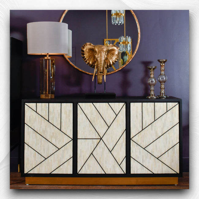 Nola Full Bone Inlay 3 Door Credenza Black