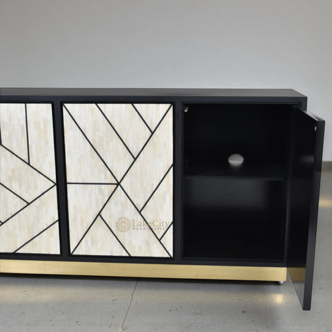 Nola Full Bone Inlay 3 Door Credenza Black