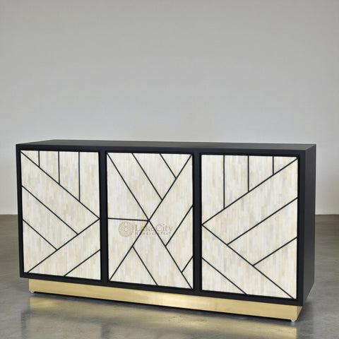 Nola Full Bone Inlay 3 Door Credenza Black
