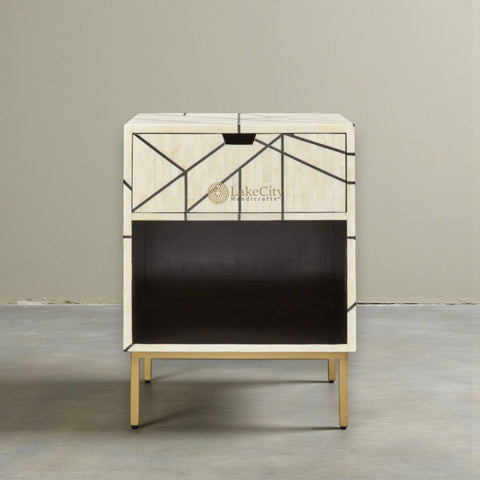 Nola Full Bone Inlay Bedside 1 Drawer | Luxury Bedside Table