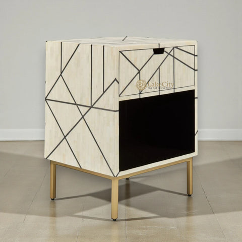 Nola Full Bone Inlay Bedside 1 Drawer | Luxury Bedside Table