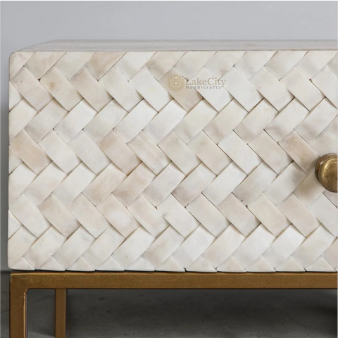 Nora Herringbone Bone Inlay Bedside | Luxury Night Tables | Buy Bedside Tables