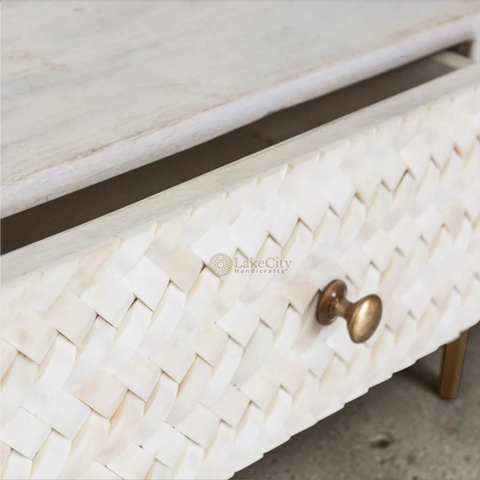Nora Herringbone Bone Inlay Bedside | Luxury Night Tables | Buy Bedside Tables