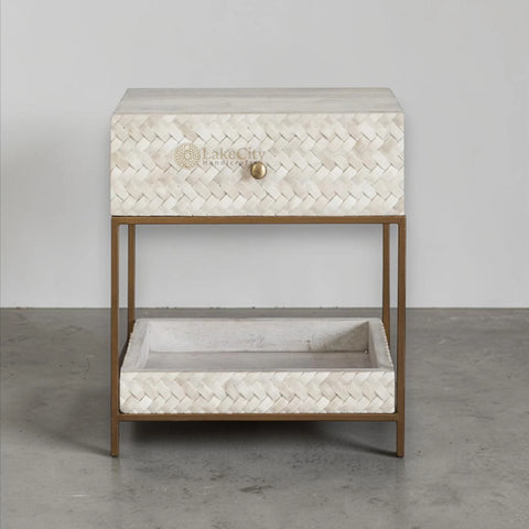 Nora Herringbone Bone Inlay Bedside | Luxury Night Tables | Buy Bedside Tables