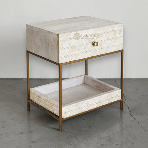 Nora Herringbone Bone Inlay Bedside | Luxury Night Tables | Buy Bedside Tables