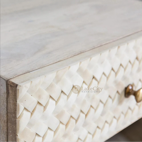 Nora Herringbone Bone Inlay Bedside | Luxury Night Tables | Buy Bedside Tables