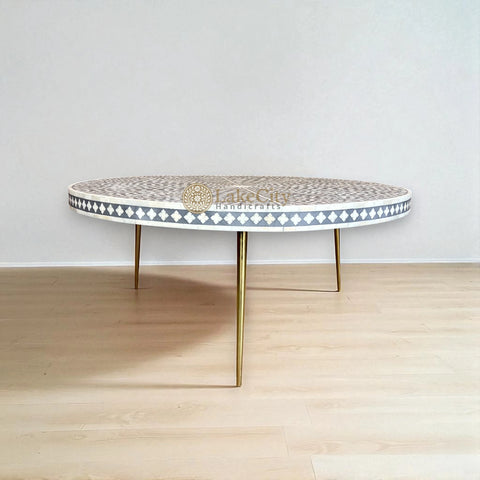 Opal Bone Inlay Round Coffee Table Floral Grey | Bone Coffee Table