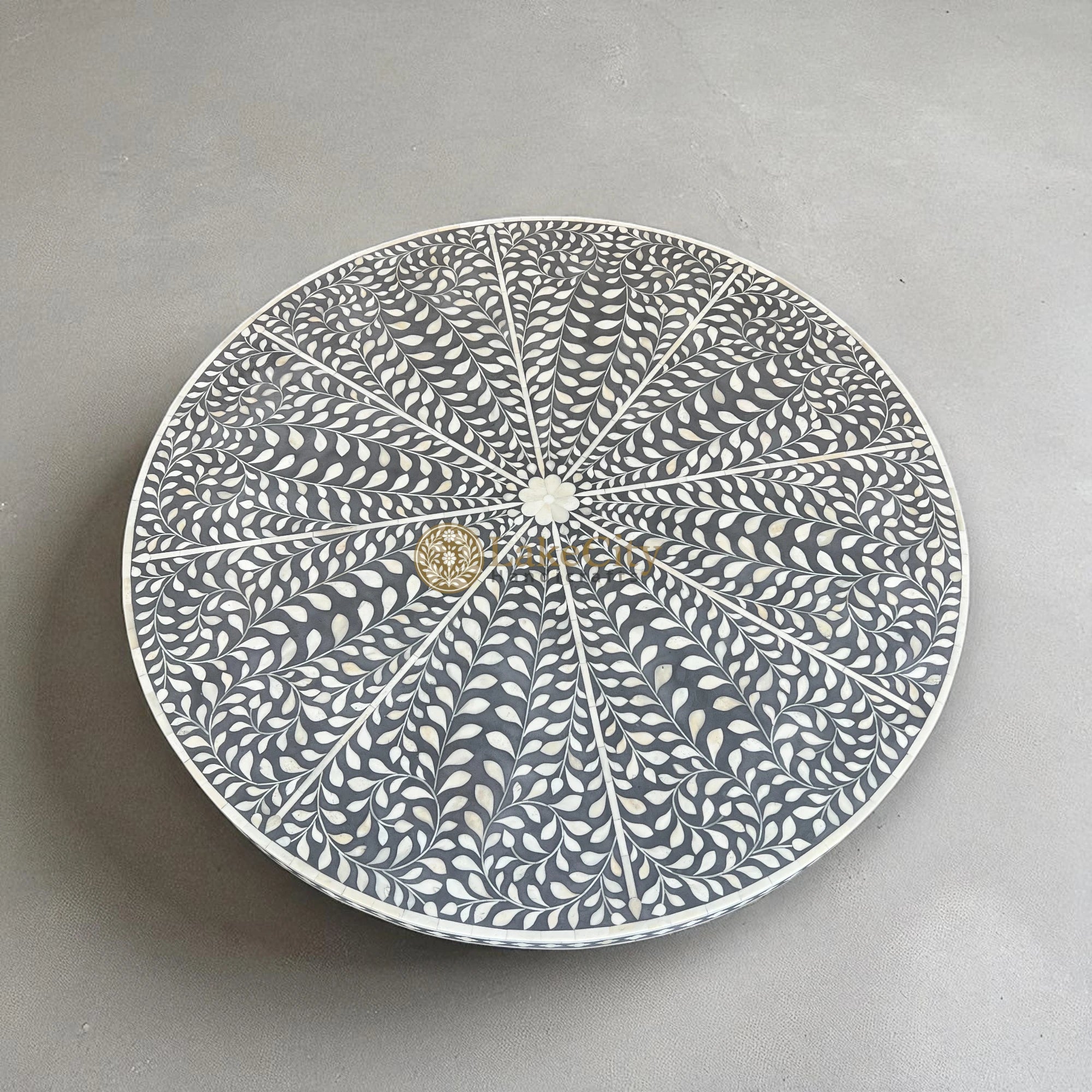 Opal Bone Inlay Round Coffee Table Floral Grey | Bone Coffee Table