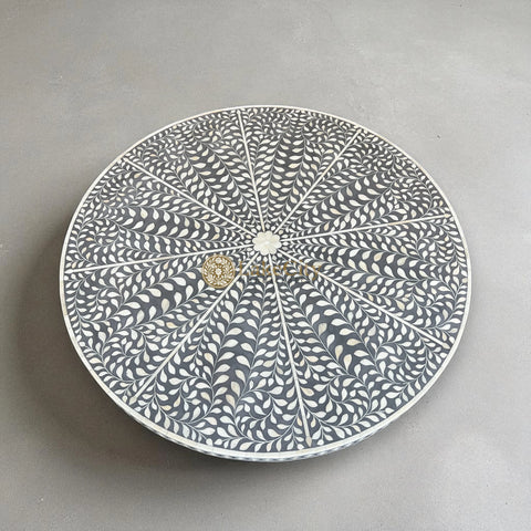 Opal Bone Inlay Round Coffee Table Floral Grey | Bone Coffee Table