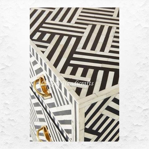 Optical Bone Inlay 3 Drawer Chest Black 3
