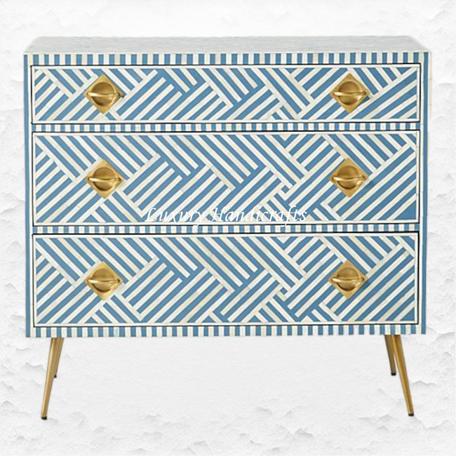 Optical Bone Inlay 3 Drawer Chest Blue 1