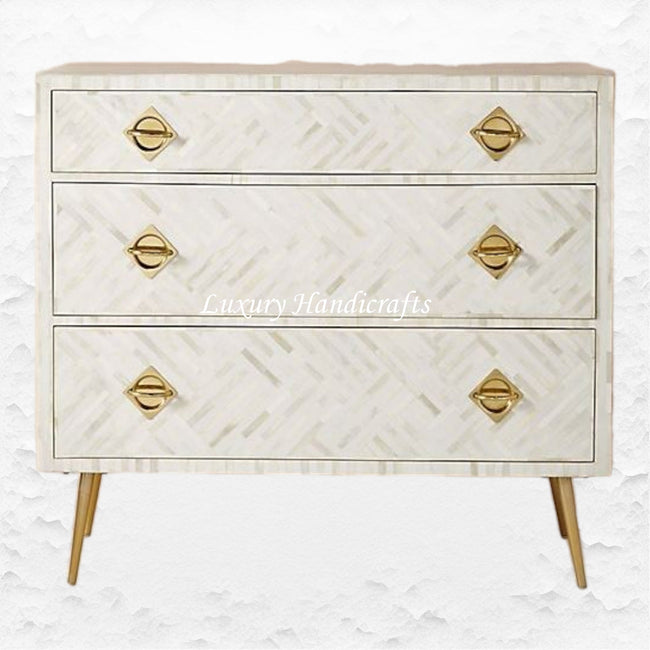 Optical Bone Inlay 3 Drawer Chest White 1