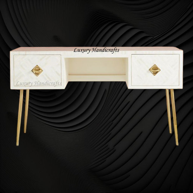 Optical Bone Inlay Desk 2 Drawers White Ready 1