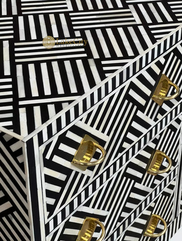 Optical Bone Inlay 9 Drawer Chest with Bone Base Black