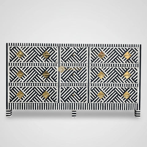 Optical Bone Inlay 9 Drawer Chest with Bone Base Black