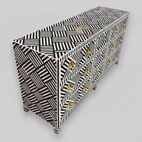 Optical Bone Inlay 9 Drawer Chest with Bone Base Black