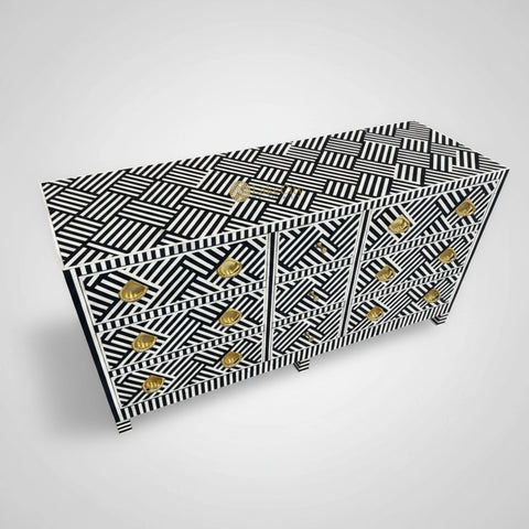 Optical Bone Inlay 9 Drawer Chest with Bone Base Black